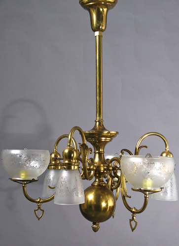 Large 3 & 3 Gas and Electric Chandelier